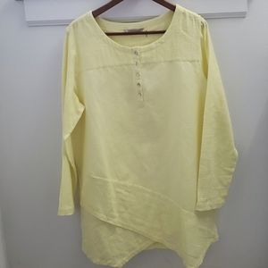 Soft Surroundings Yellow Linen Blend Tunic Asymmetrical Hem Size Large